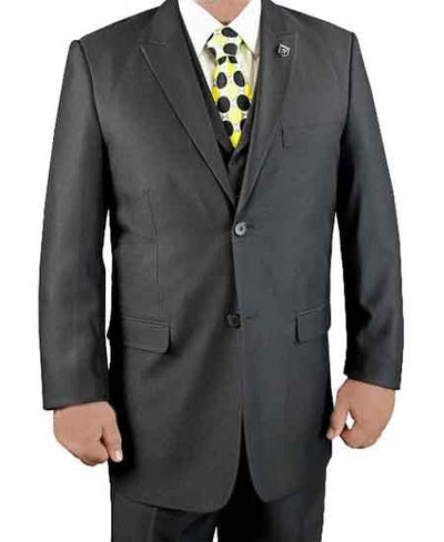 Mens 3 Piece Black Two Button Vested Suit