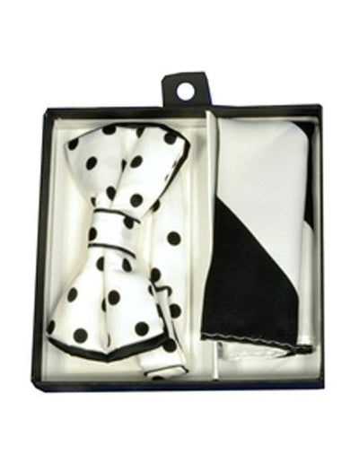 Men's Black Polka Dot Polyester Satin Bowtie with hankie - Men's Neck Ties - Mens Dress Tie - Trendy Mens Ties