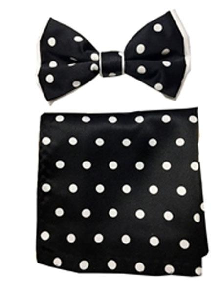 Men's Black or White Polyester Satin Bowtie with hankie - Men's Neck Ties - Mens Dress Tie - Trendy Mens Ties