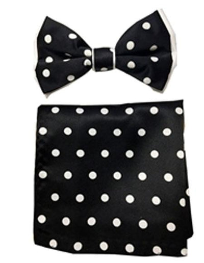 Men's Black or White Polyester Satin Bowtie with hankie - Men's Neck Ties - Mens Dress Tie - Trendy Mens Ties