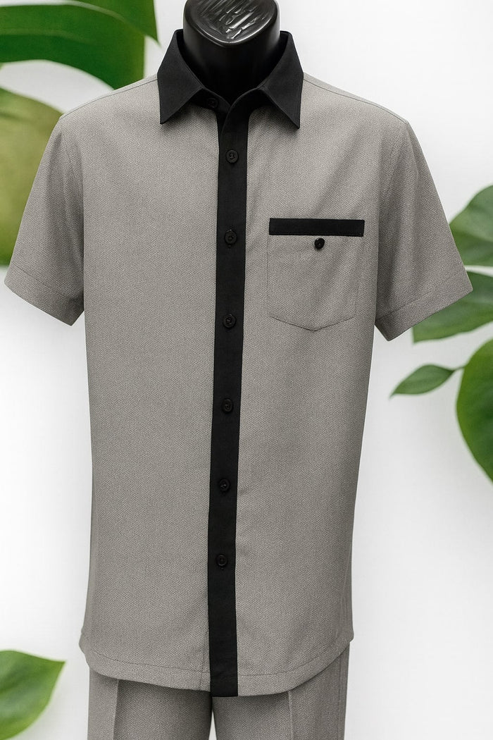 Black White Houndstooth Walking Suit, Short Sleeve