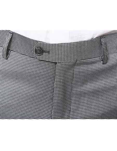 Mens Pleated or Flat Front houndstooth checkered Tweed Pattern Dress Pants 100% Black/White