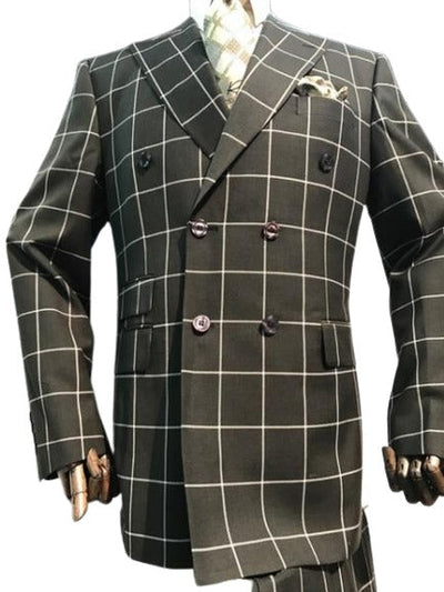 Men's Black and White Pattern Plaid ~ Windowpane Men's Double Breasted Suits Jacket Blazer ~ Sport Coat