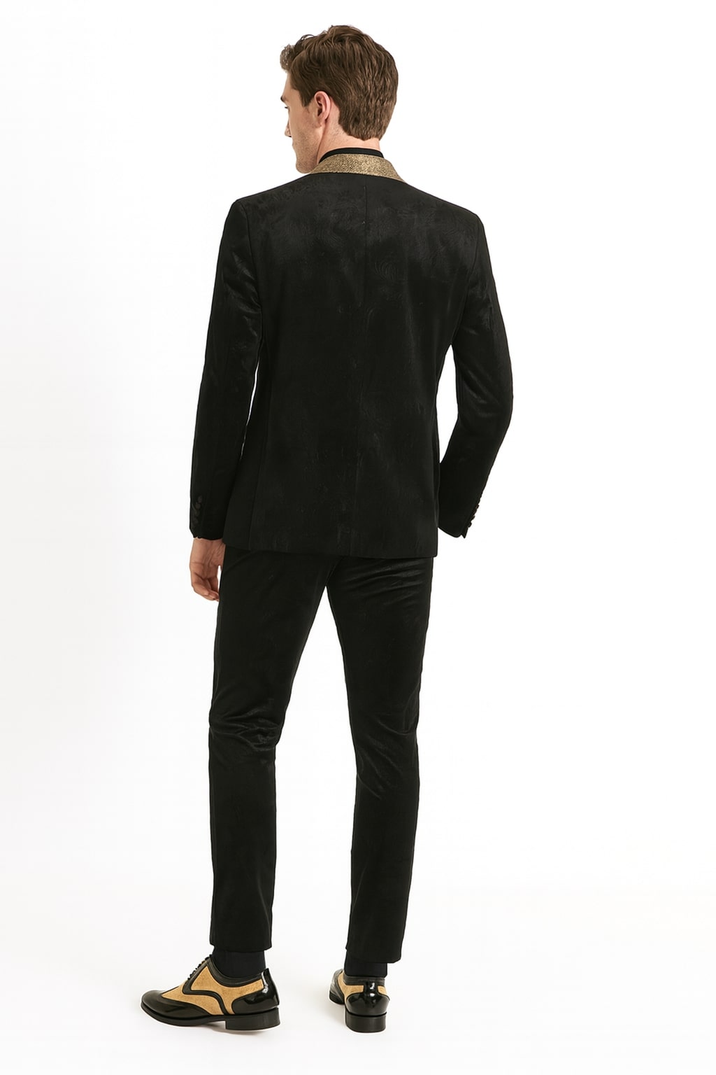 Men's Black & Gold Jacquard Shawl Blazer