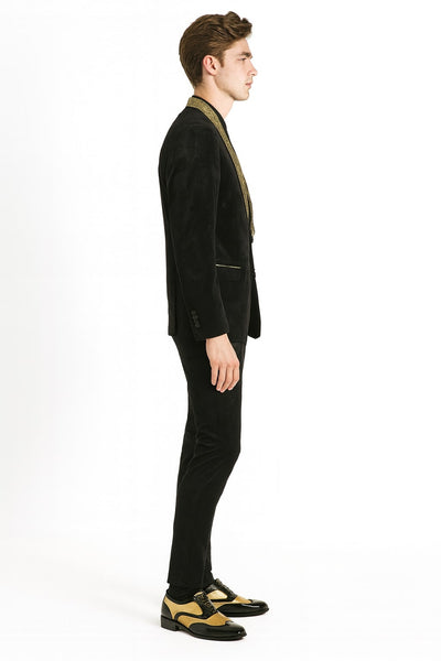 Men's Black & Gold Jacquard Shawl Blazer