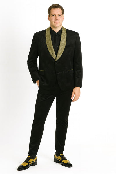 Men's Black & Gold Jacquard Shawl Blazer