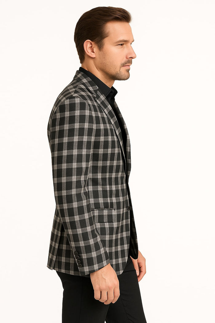 Black & White Plaid Blazer - Modern Fit Sport Coat