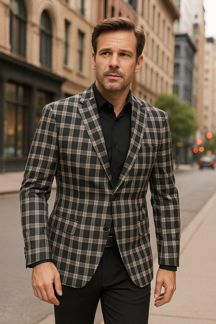 Black & White Plaid Blazer - Modern Fit Sport Coat