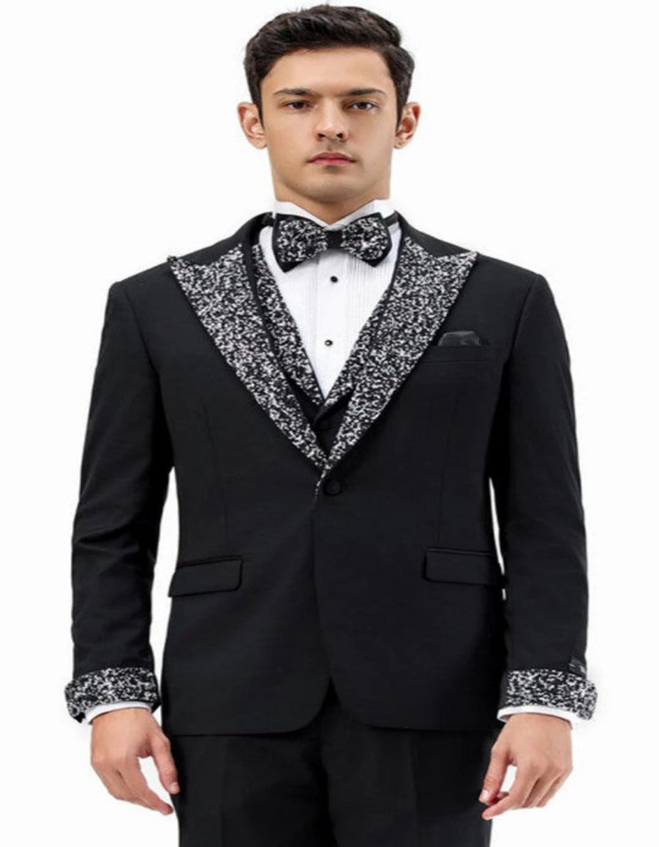 Rhinestone sequin Lapel Prom Tuxedo by Rossiman