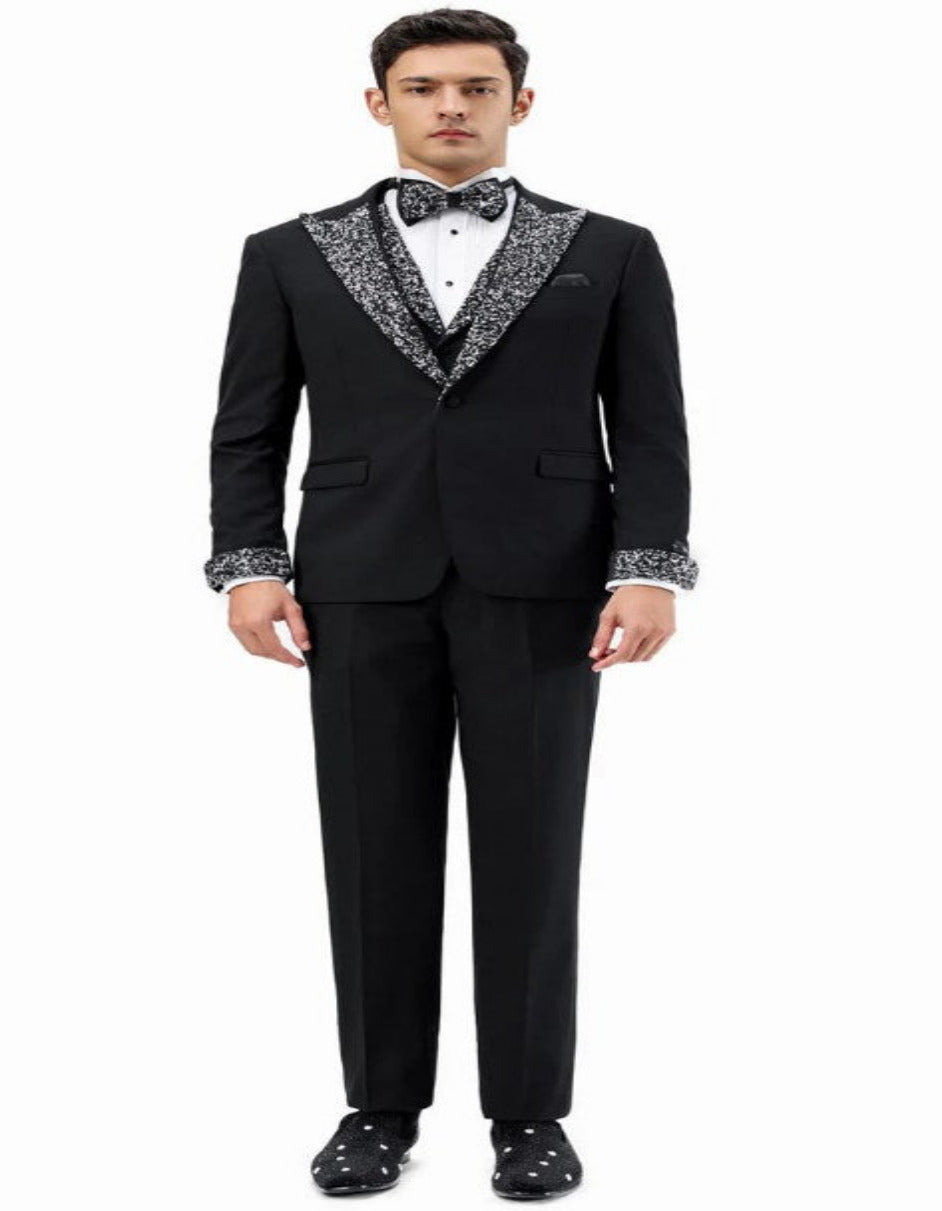 Rhinestone sequin Lapel Prom Tuxedo by Rossiman