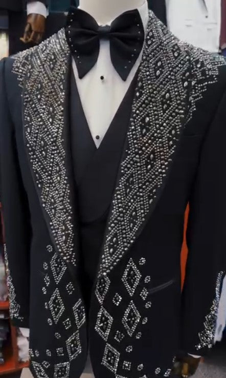 Mens Wedding Tuxedo Glitter Lapel in Black and Gold - Black and Red - Black and Silver White - Prom Party New Year