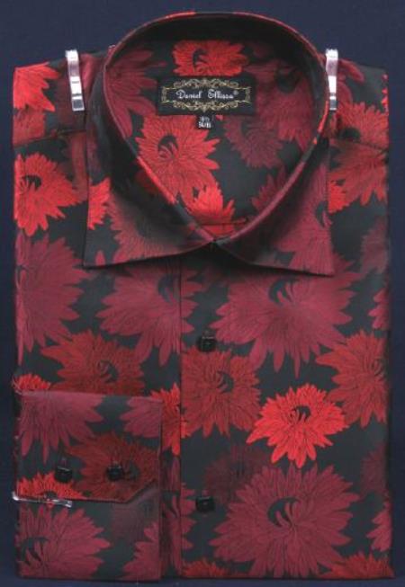 Men's Black / Red Fancy Polyester Dress Fashion Shirt With Button Cuff Men's Dress Shirt Night Club Outfit guys Wear For Men Clothing Fashion