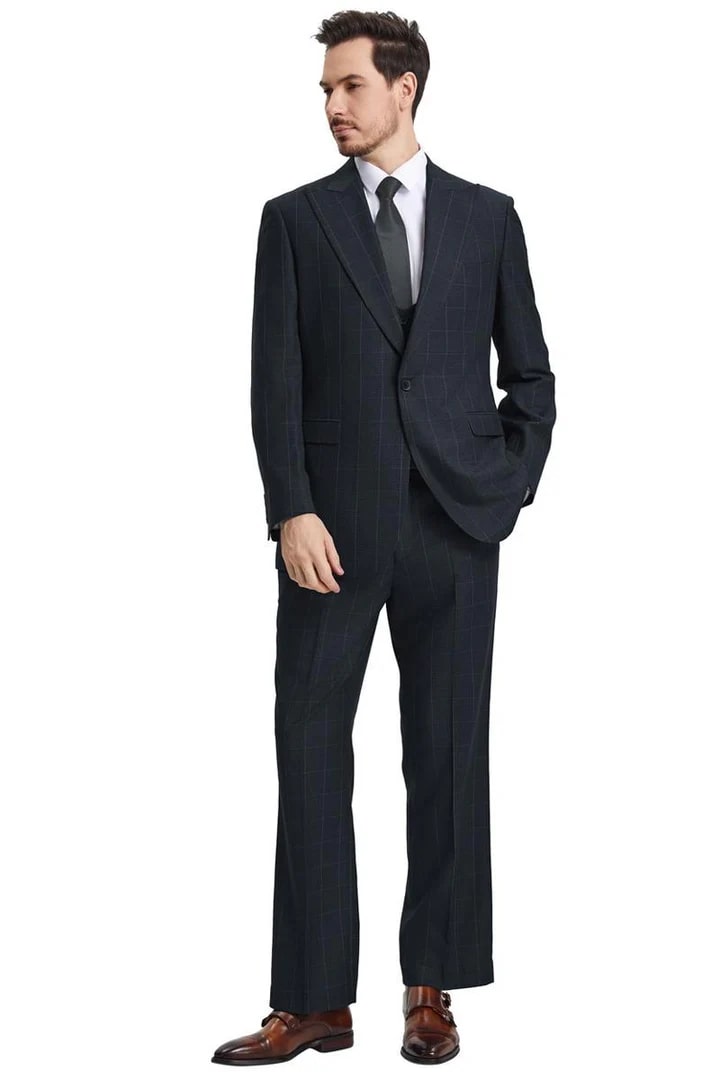 Stacy Adams Black Windowpane Suit with Vest