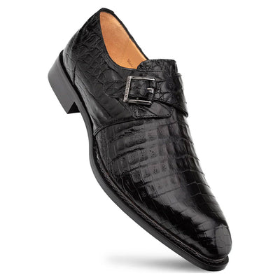 Gigolo Black Crocodile Single Monk-Strap Loafers