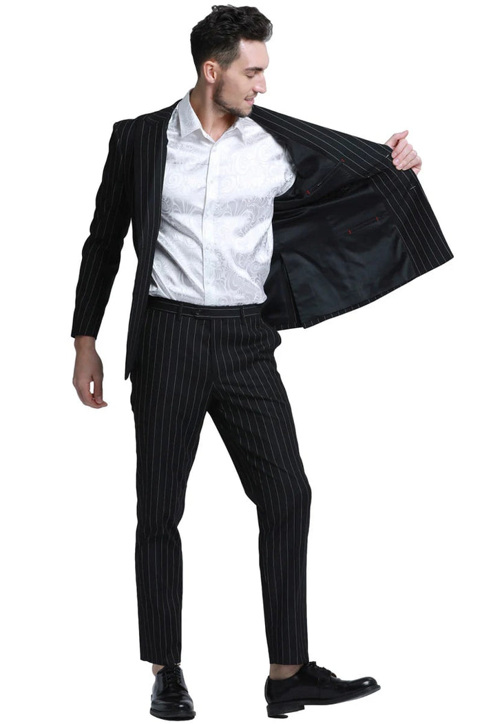 Slim Fit Double Breasted Gangster Pinstripe Suit