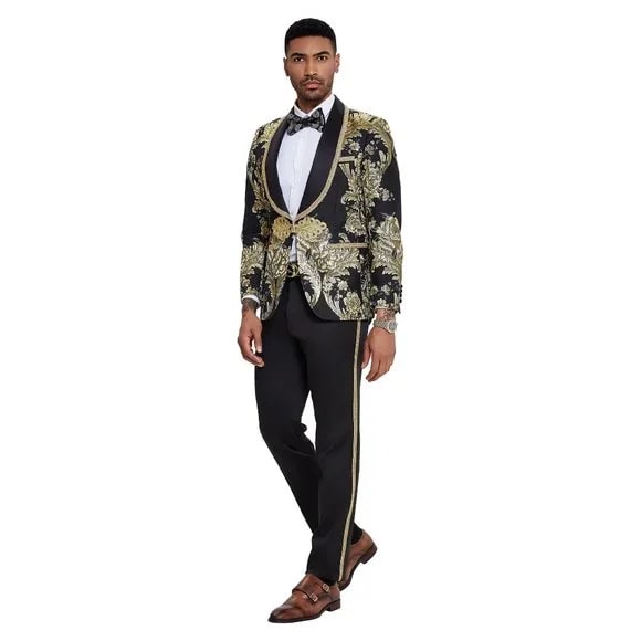 Black Paisley 2pc Men's Suit by Tazzio