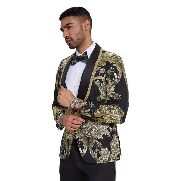 Black Paisley 2pc Men's Suit by Tazzio