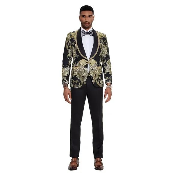 Black Paisley 2pc Men's Suit by Tazzio