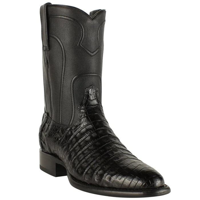 Black Caiman Belly Roper Cowboy Boots