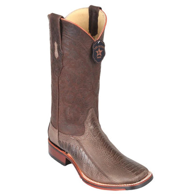 Ostrich Leg Square Toe Cowboy Boot in Black Cherry