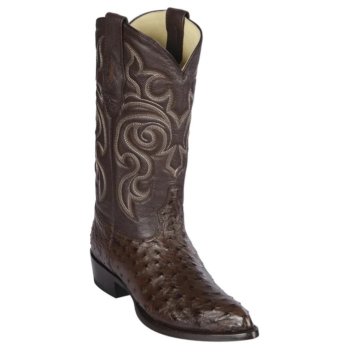 Brown Ostrich J Toe Cowboy Boots by Los Altos