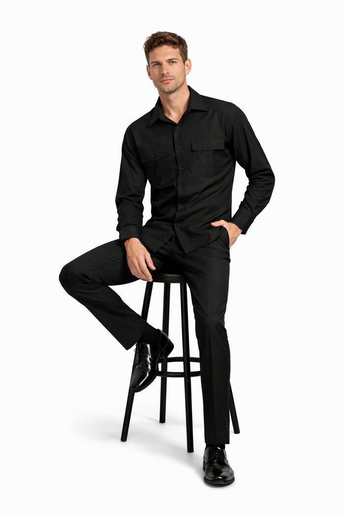 Mens Luxury Black Wool Two-Piece Leisure Walking Suit