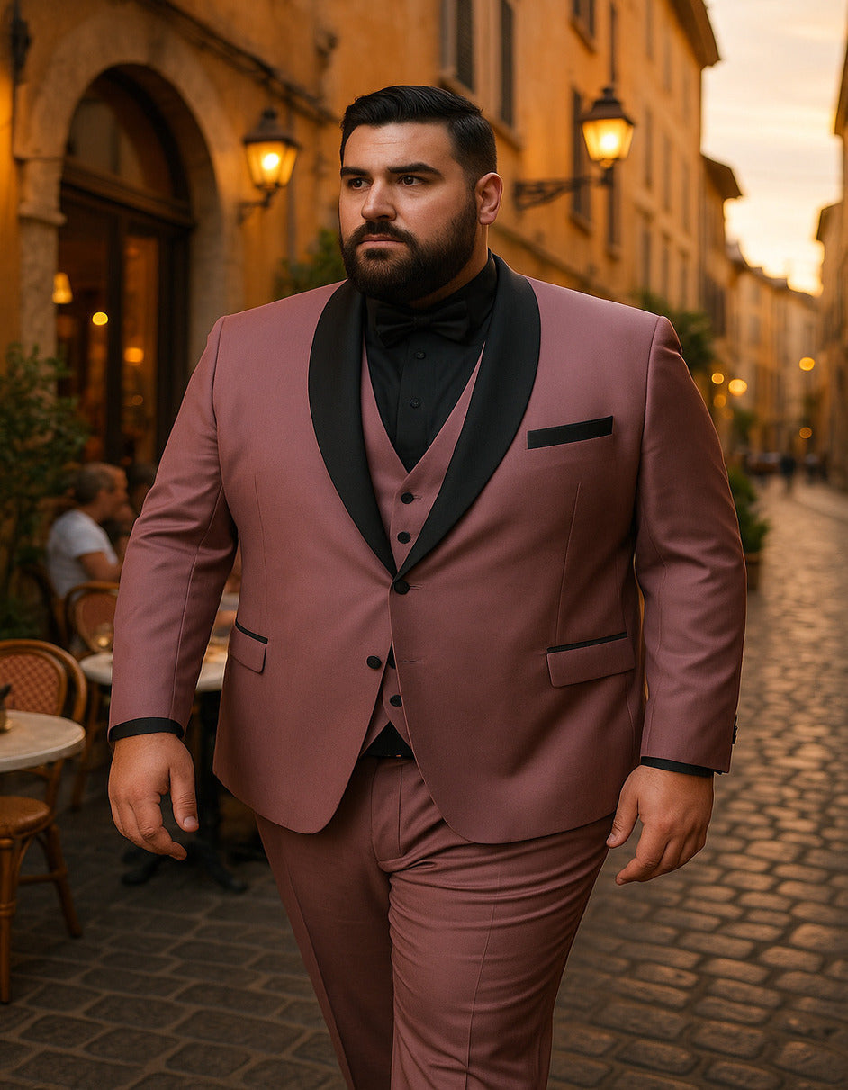 Mauve Pink Slim Fit Tuxedo, 3-Piece Shawl Lapel