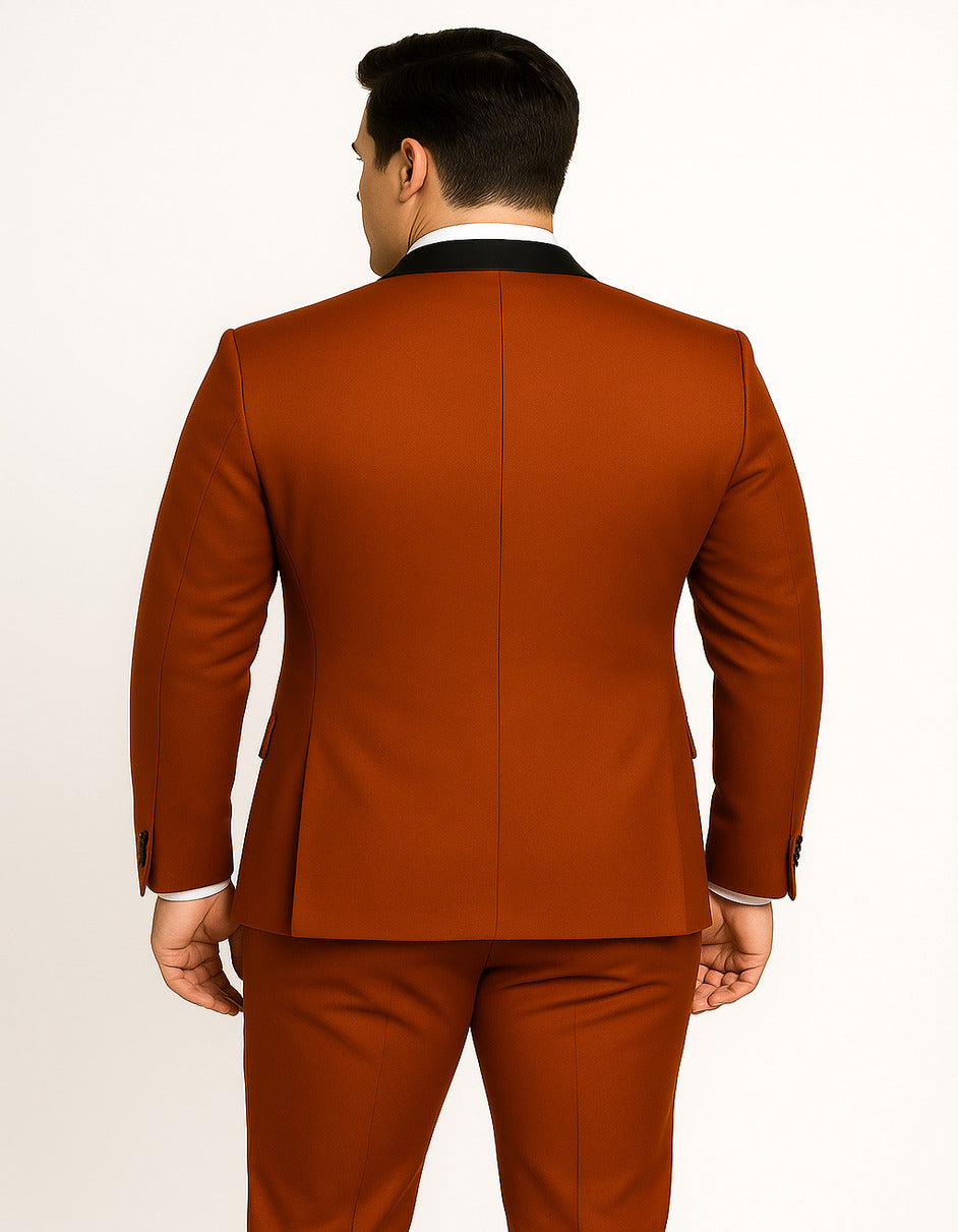 Burnt Orange 3-Piece Slim Tuxedo, Satin Shawl Lapel