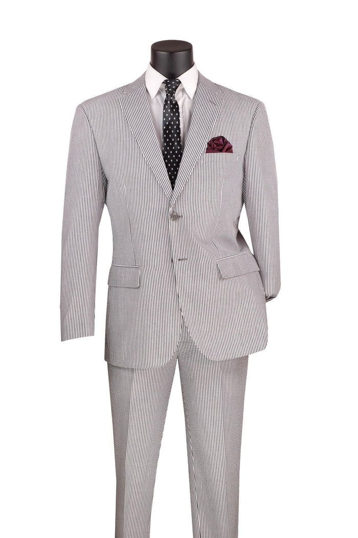 Modern Fit Seersucker Suit in Black Pinstripe