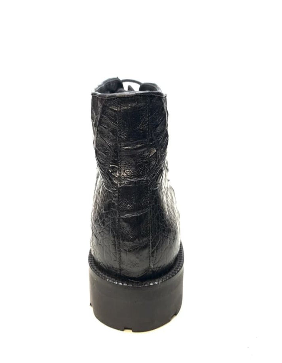 Los Altos Black Crocodile Lace Up Ankle Boots
