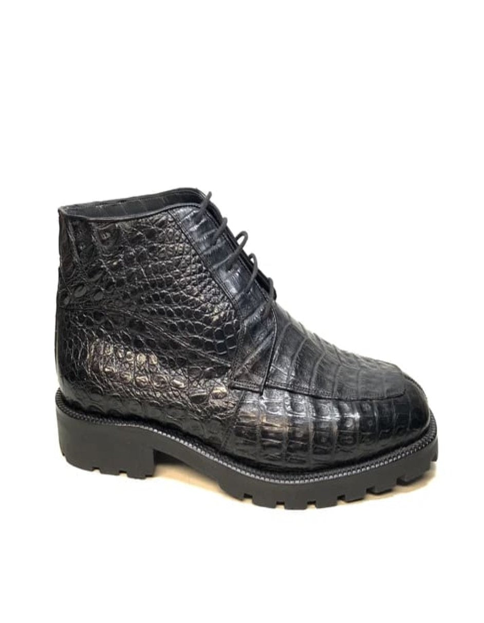 Los Altos Black Crocodile Lace Up Ankle Boots