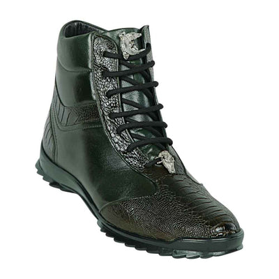 Los Altos Olive Ostrich Leg Ankle Boot