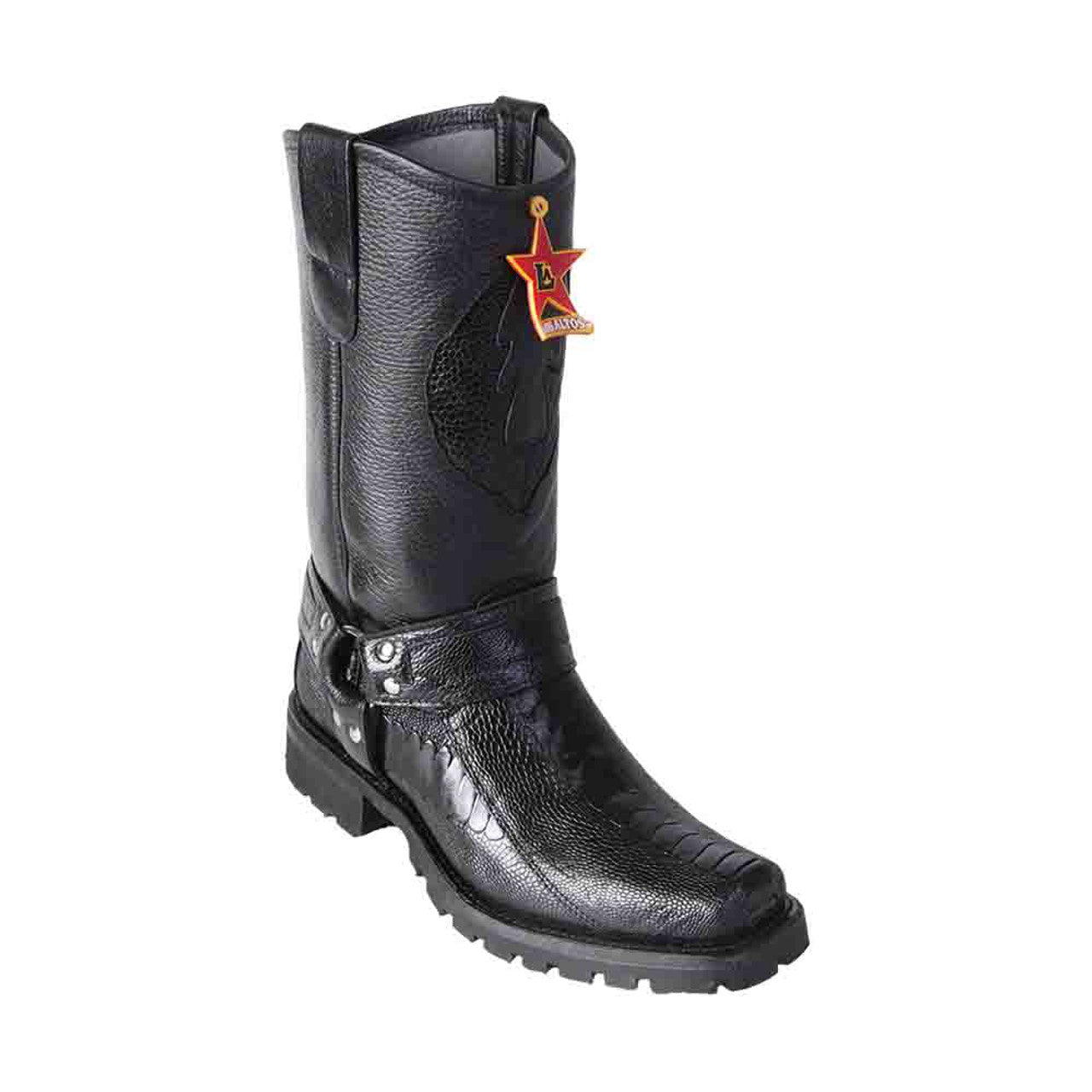 Los Altos Ostrich Leg Black Biker Boots for Men