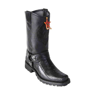 Los Altos Ostrich Leg Black Biker Boots for Men