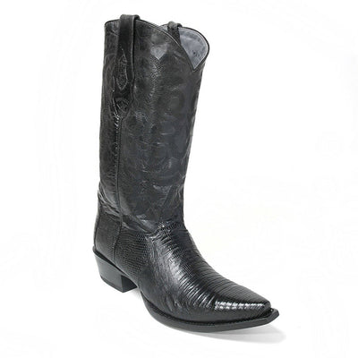 Los Altos Black Snip Toe Teju Lizard Boots