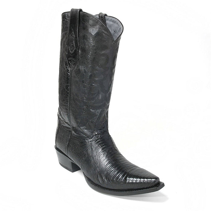 Los Altos Black Snip Toe Teju Lizard Boots