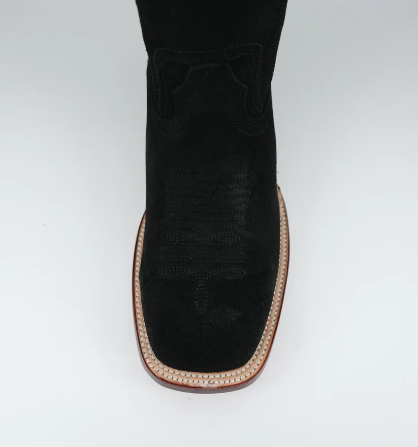 Los Altos Nobuck Black Wide Square Leather Toe Boot