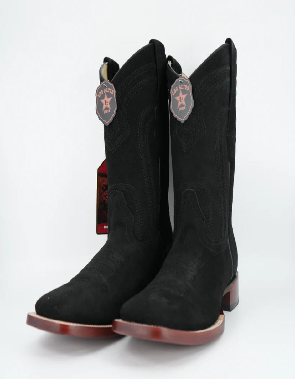 Los Altos Nobuck Black Wide Square Leather Toe Boot