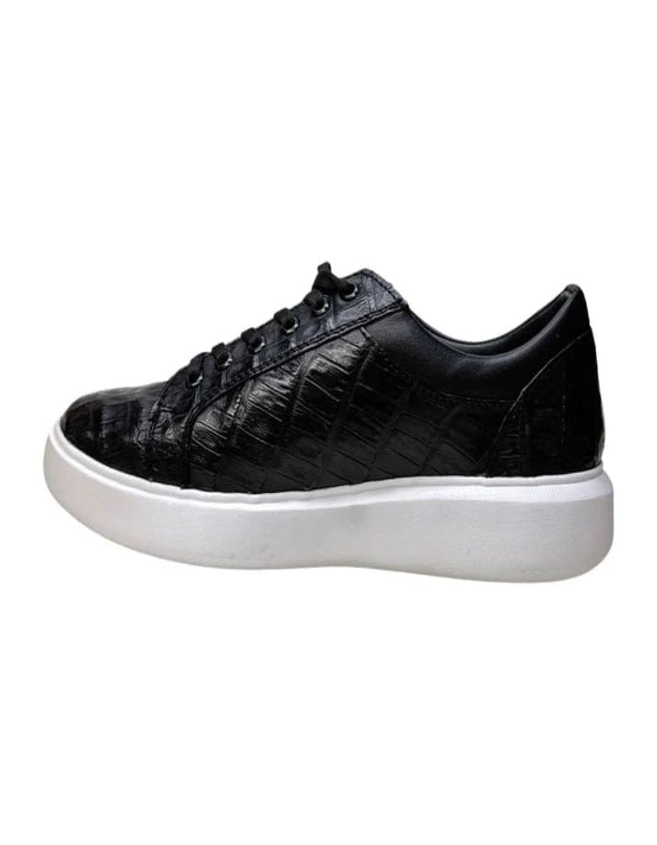 Black Caiman Crocodile Low Top Sneakers