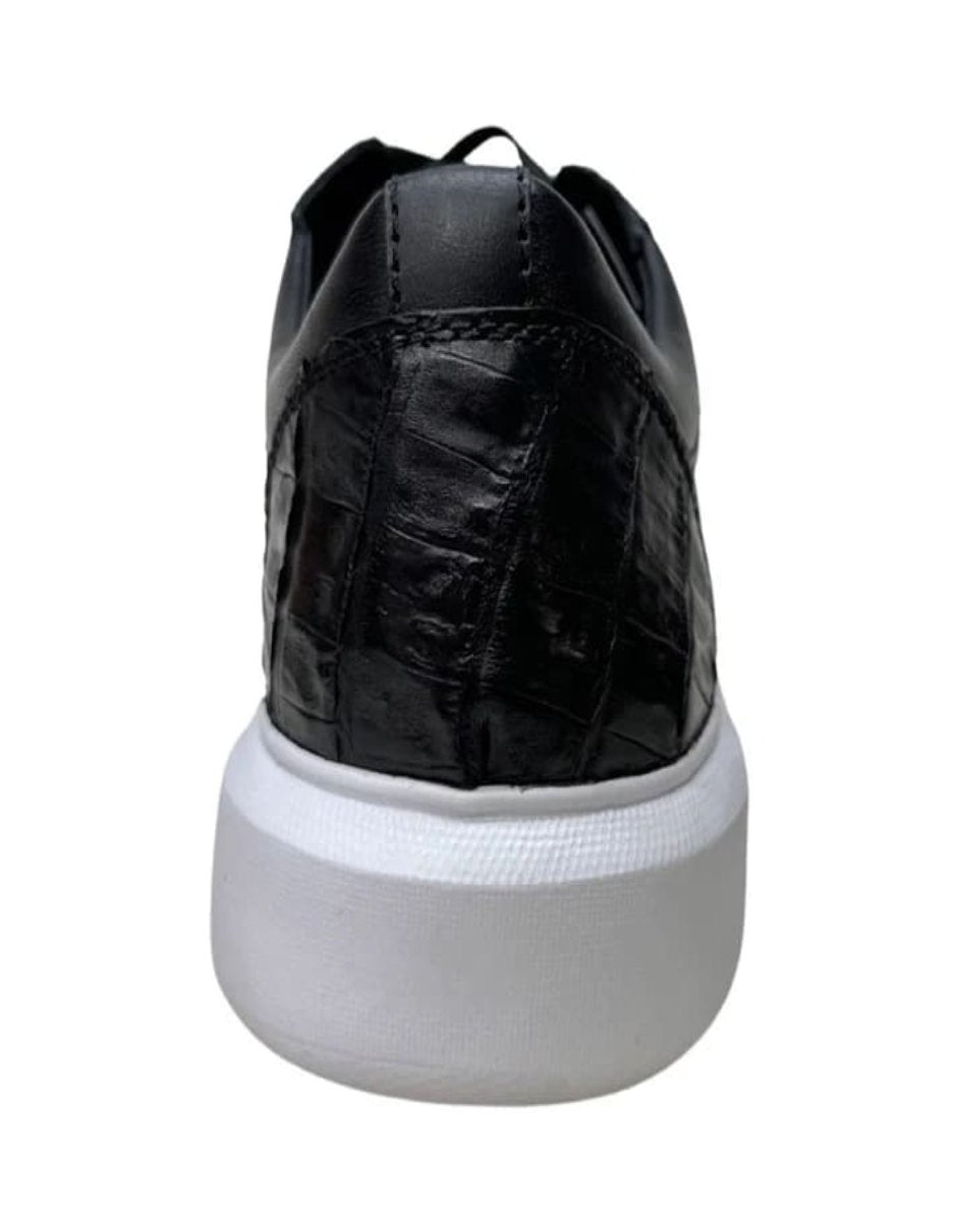 Black Caiman Crocodile Low Top Sneakers