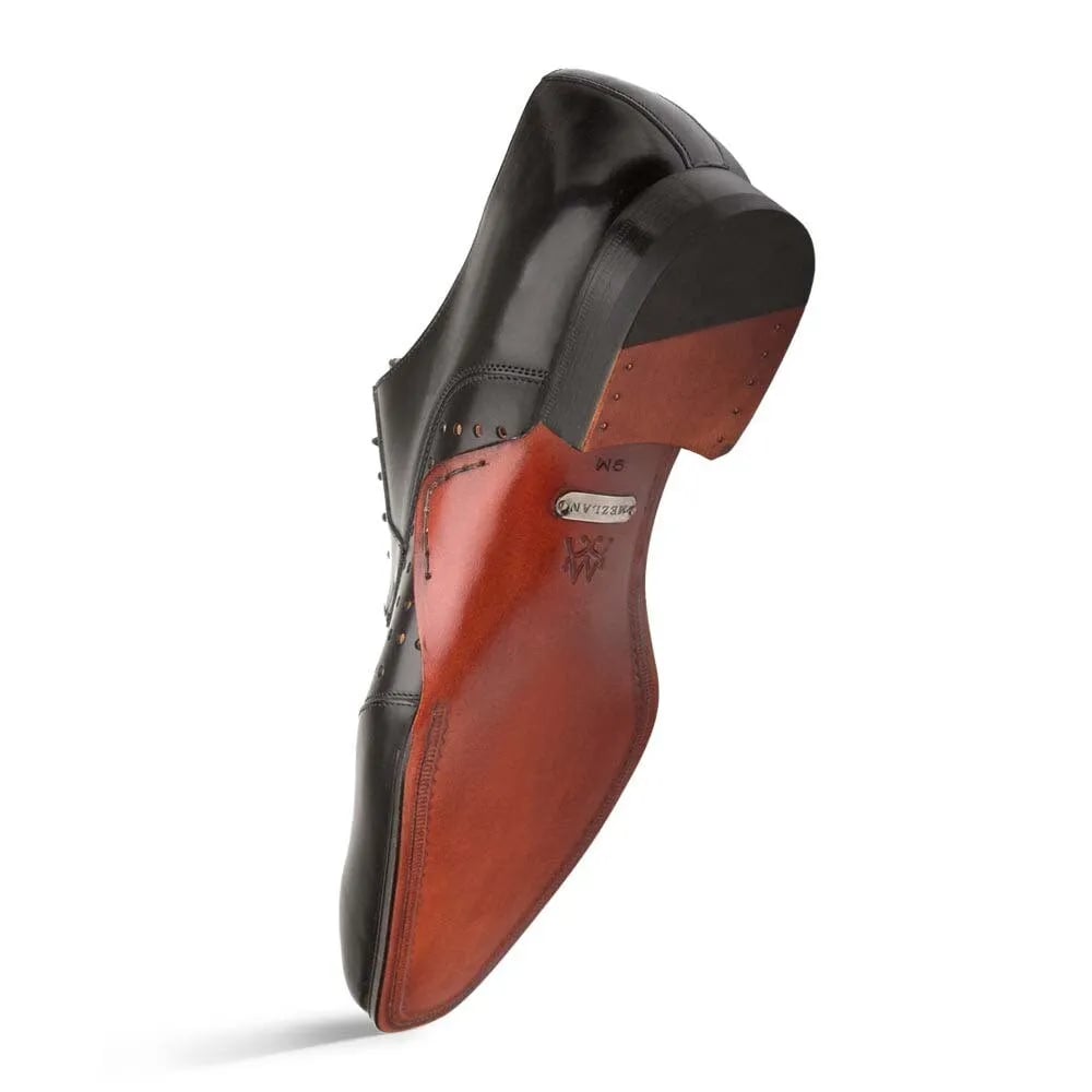 Mezlan Black Calfskin Perforated Derby Shoes