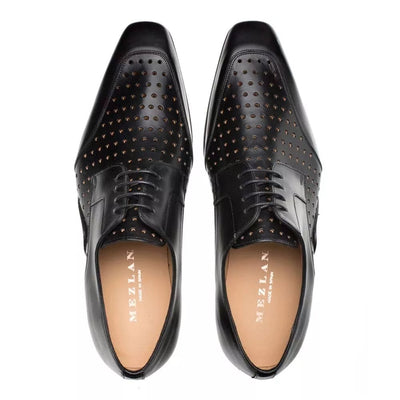 Mezlan Black Calfskin Perforated Derby Shoes
