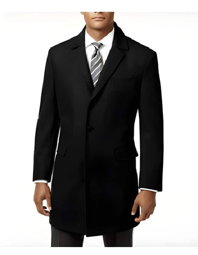 Men's Long Wool Car Coat - Classic Black