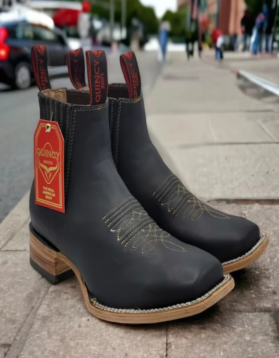 Crazy Horse Square Toe Black Charro Boots
