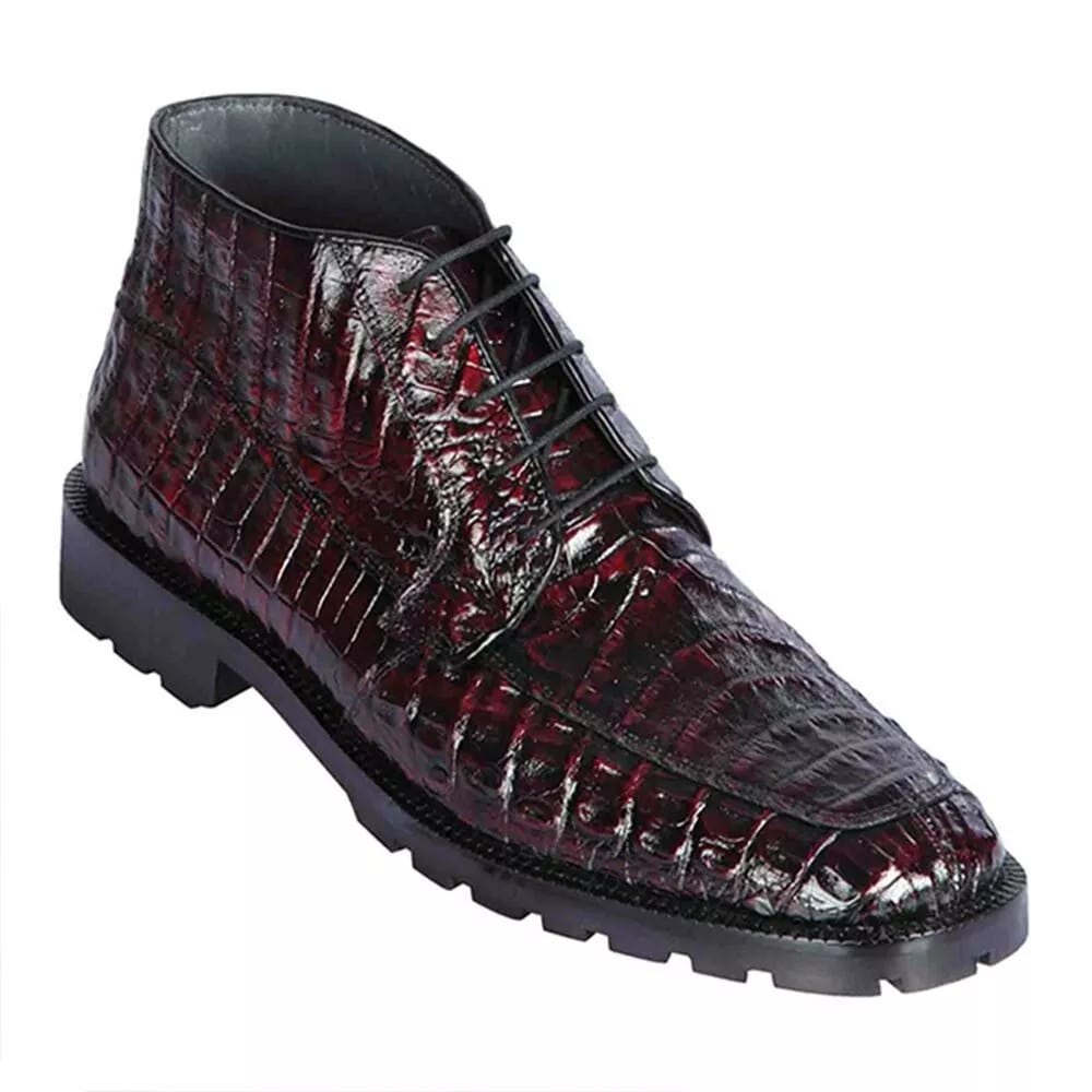 Los Altos Black Cherry Caiman Belly Sole Boots