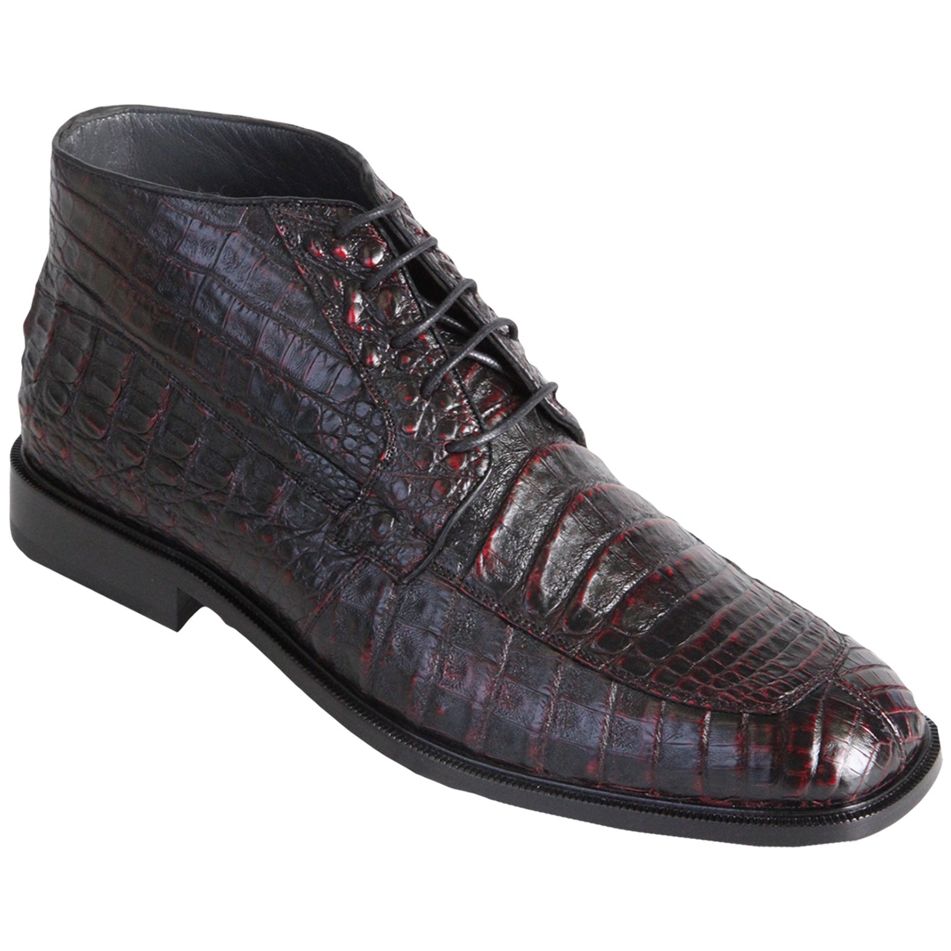 Black Cherry Caiman Crocodile Dress Boots