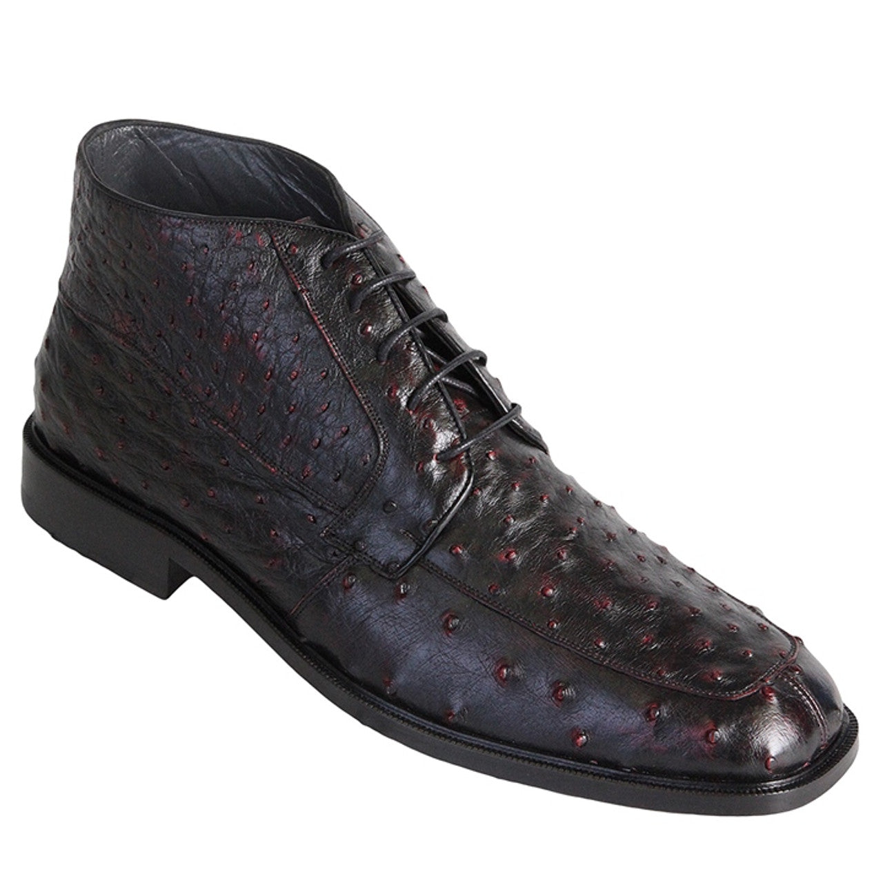 Los Altos Black Cherry Ostrich Ankle Boots