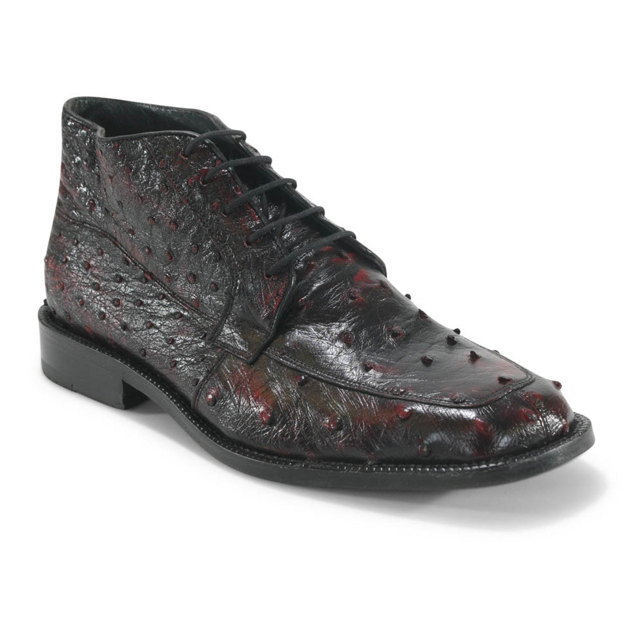 Los Altos Black Cherry Ostrich Ankle Boots