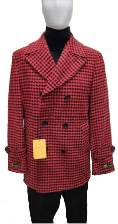 Plaid Double Breasted Red Peacoat for Men