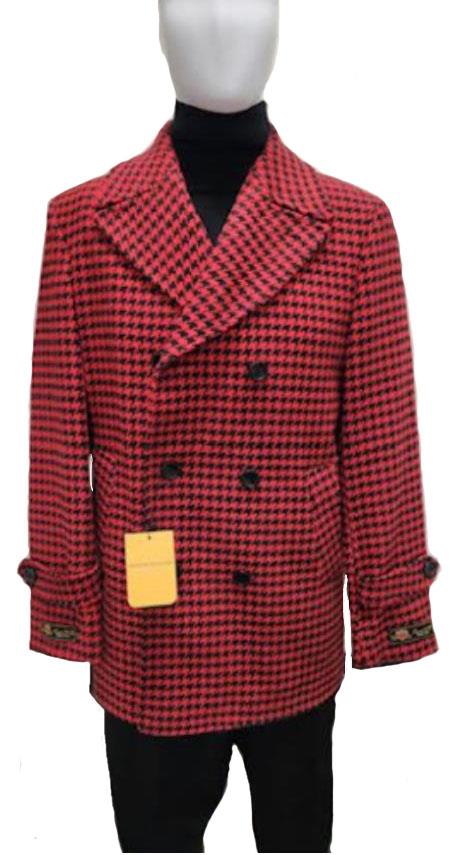 Plaid Double Breasted Red Peacoat for Men